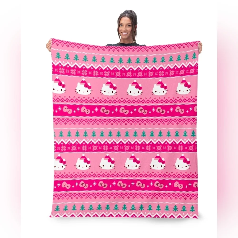 Hello Kitty Fair Isle Silk Touch Sherpa Throw Blanket for Kids, 50x60 Inches